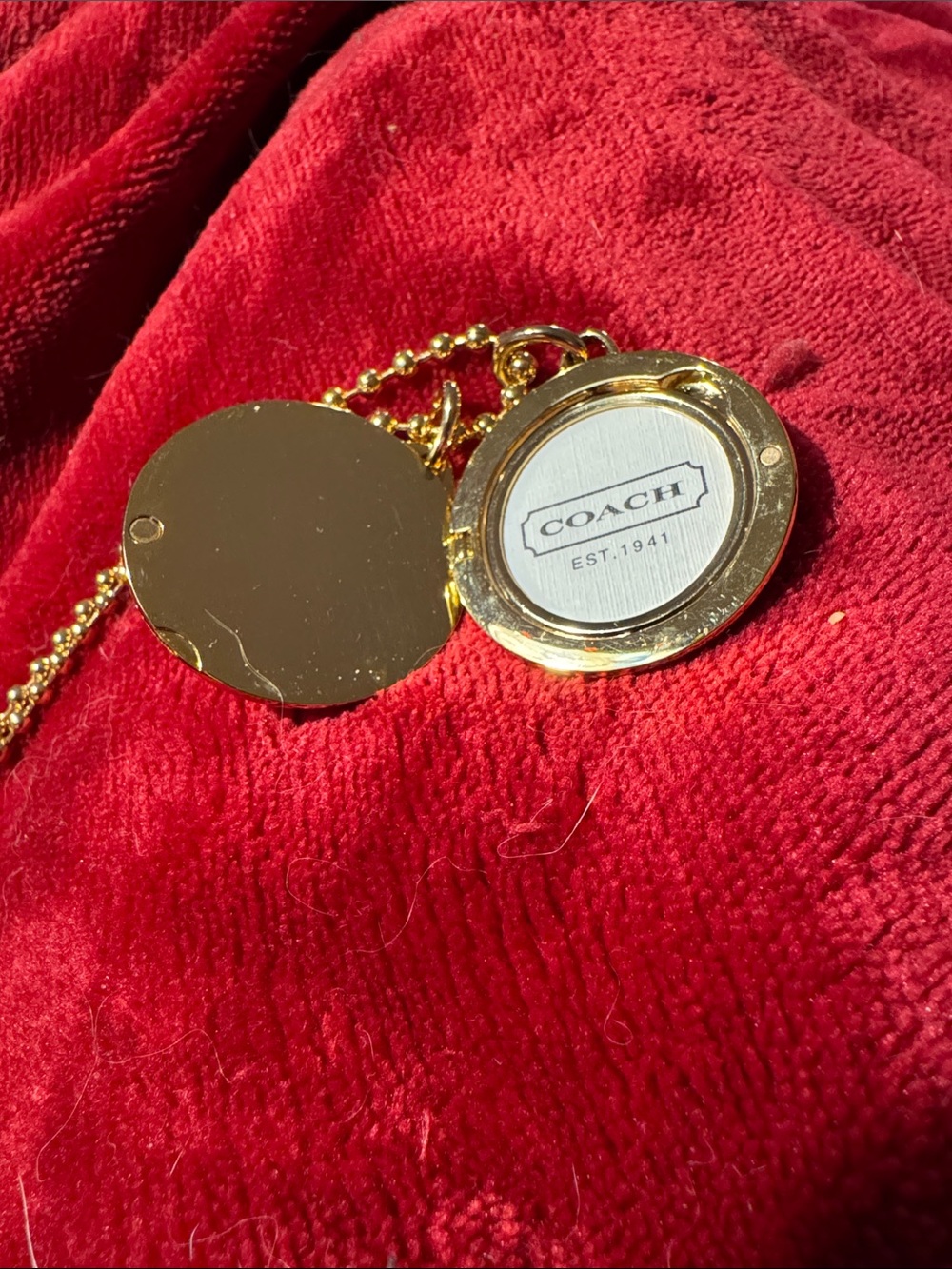 Coach vintage Gold-Tone Round Pendant Necklace with Clear Crystal Charm - Picture 2 of 4
